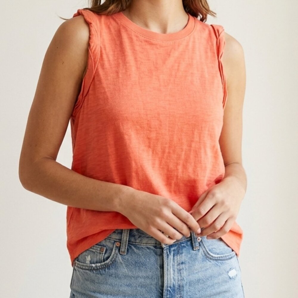 Eri + Ali S Orange Ruffle Trim Sleeveless Tank Top